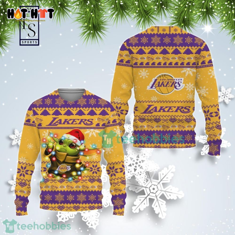 Los Angeles Lakers Baby Yoda Christmas Light Ugly Christmas Sweater