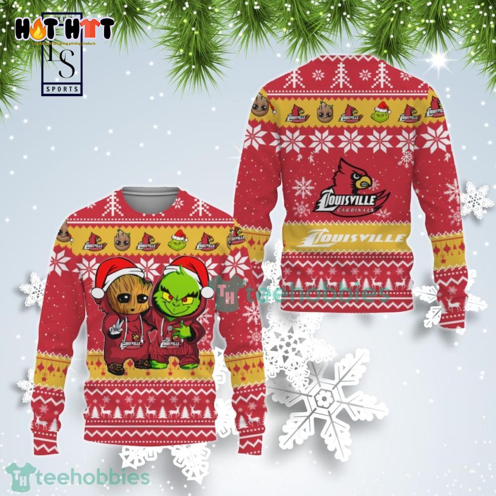 Louisville Cardinals Baby Groot And Grinch Best Friends Ugly Christmas Sweater