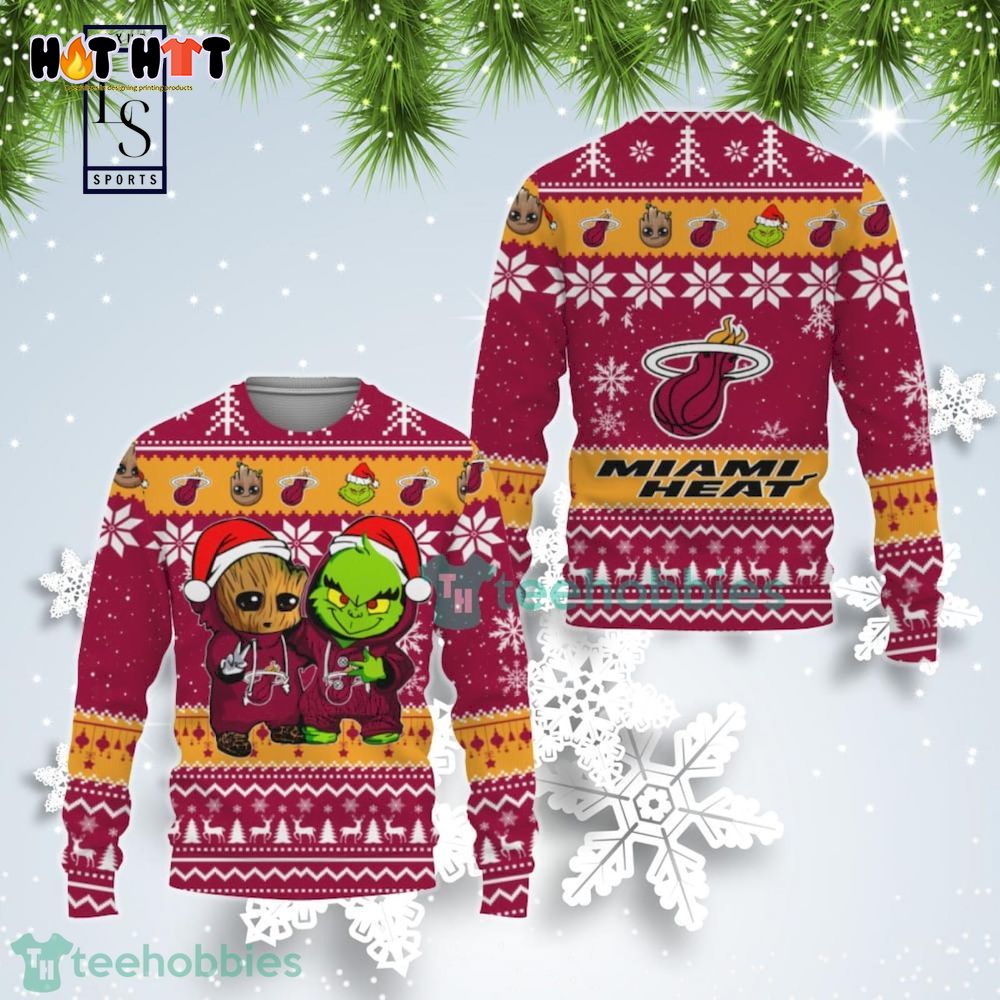 Miami Heat Baby Groot And Grinch Best Friends Ugly Christmas Sweater