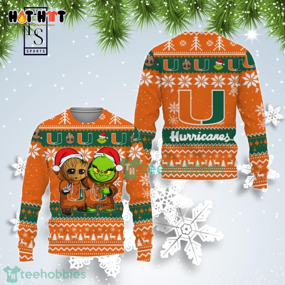 Miami Hurricanes Baby Groot And Grinch Best Friends Ugly Christmas Sweater