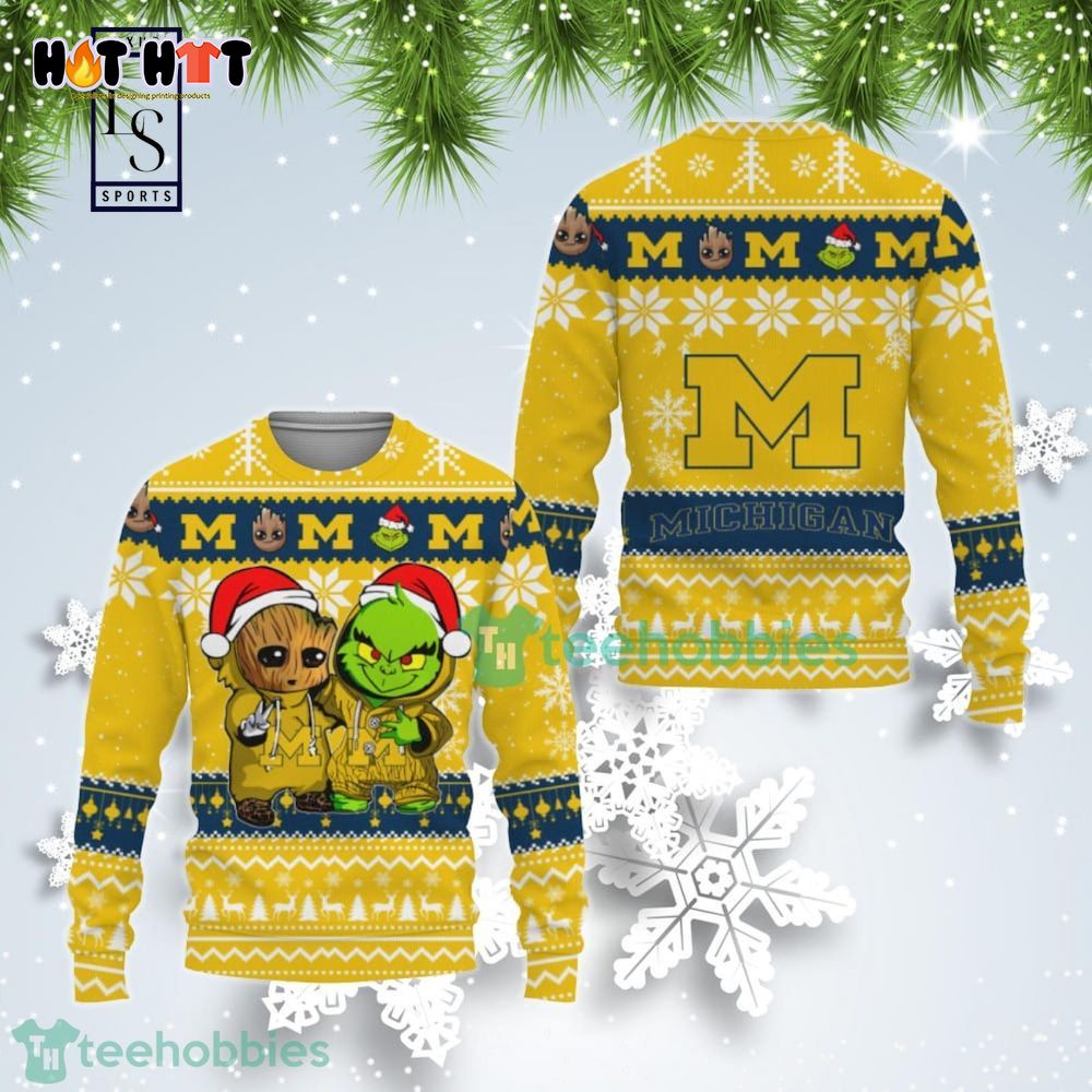 Michigan Wolverines Baby Groot And Grinch Best Friends Ugly Christmas Sweater