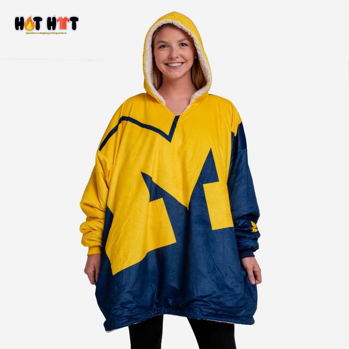 Holiday NCAA Michigan Wolverines Big Logo Sherpa Hoodie Blanket