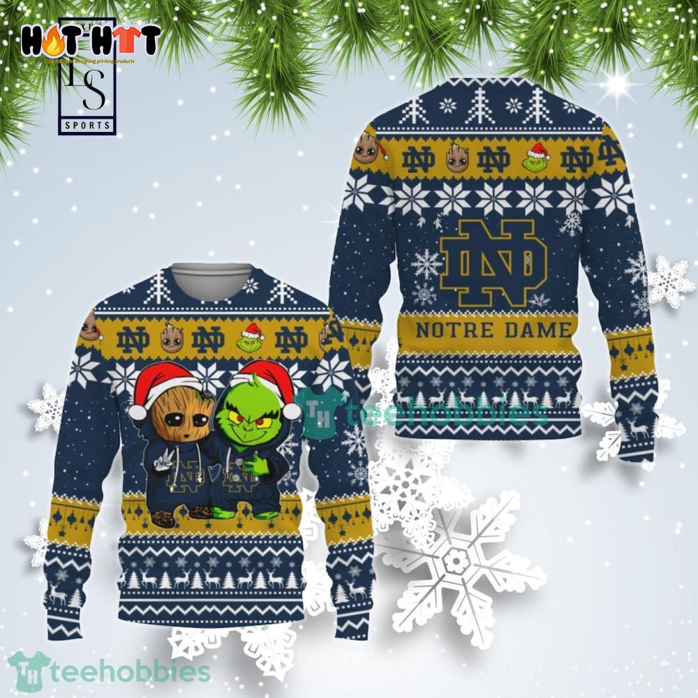 Notre Dame Fighting Irish Baby Groot And Grinch Best Friends Ugly Christmas Sweater