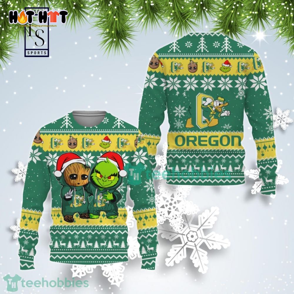Oregon Ducks Baby Groot And Grinch Best Friends Ugly Christmas Sweater