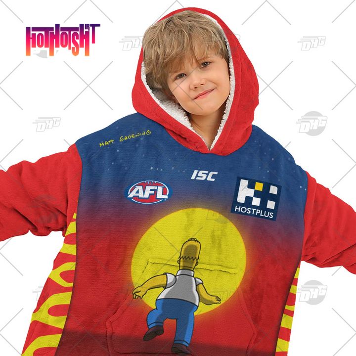 Nice Personalised AFL Gold Coast Suns The Simpsons Sherpa Hoodie Blanket