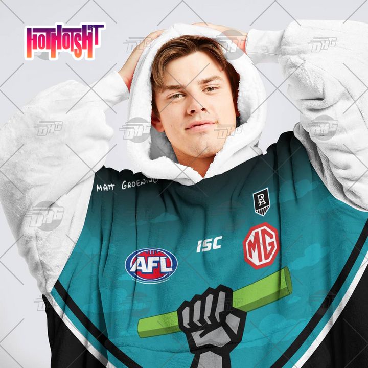 Ultra Hot Personalised AFL Port Adelaide MG Sherpa Hoodie Blanket