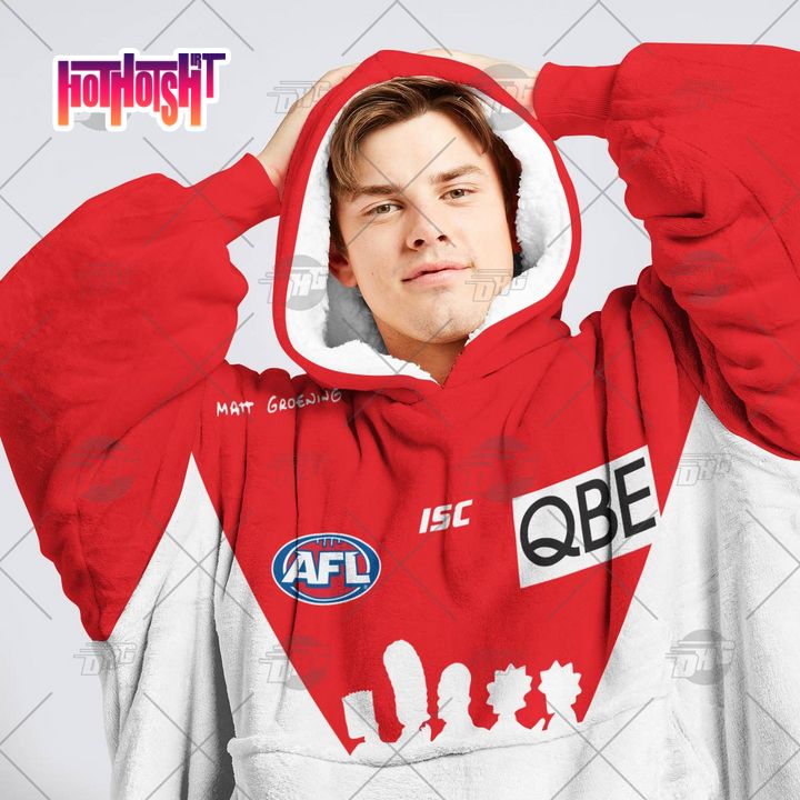 High Quality Personalised AFL Sydney Swans QBE Sherpa Hoodie Blanket