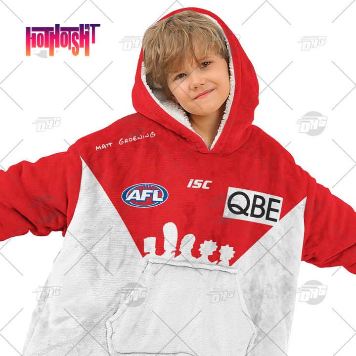 High Quality Personalised AFL Sydney Swans QBE Sherpa Hoodie Blanket