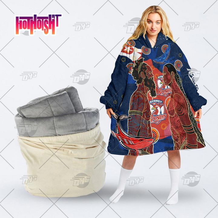 Coolest Personalized Sydney Roosters Naidoc Sherpa Hoodie Blanket