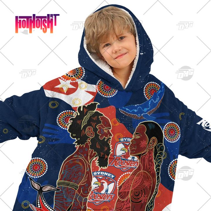 Coolest Personalized Sydney Roosters Naidoc Sherpa Hoodie Blanket