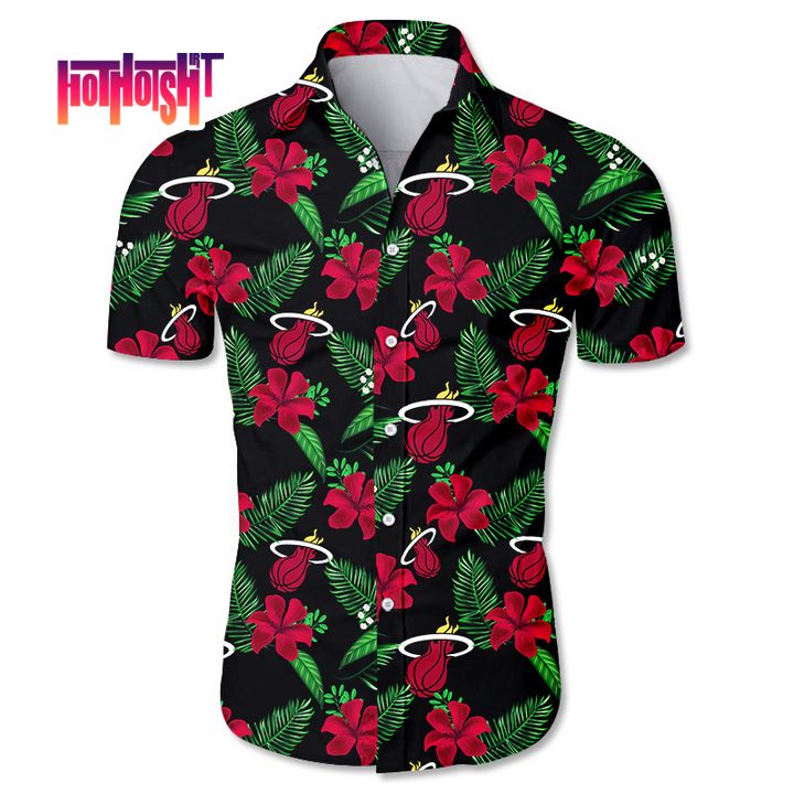 Miami Heat Tropical Flowers Button Up Shirt