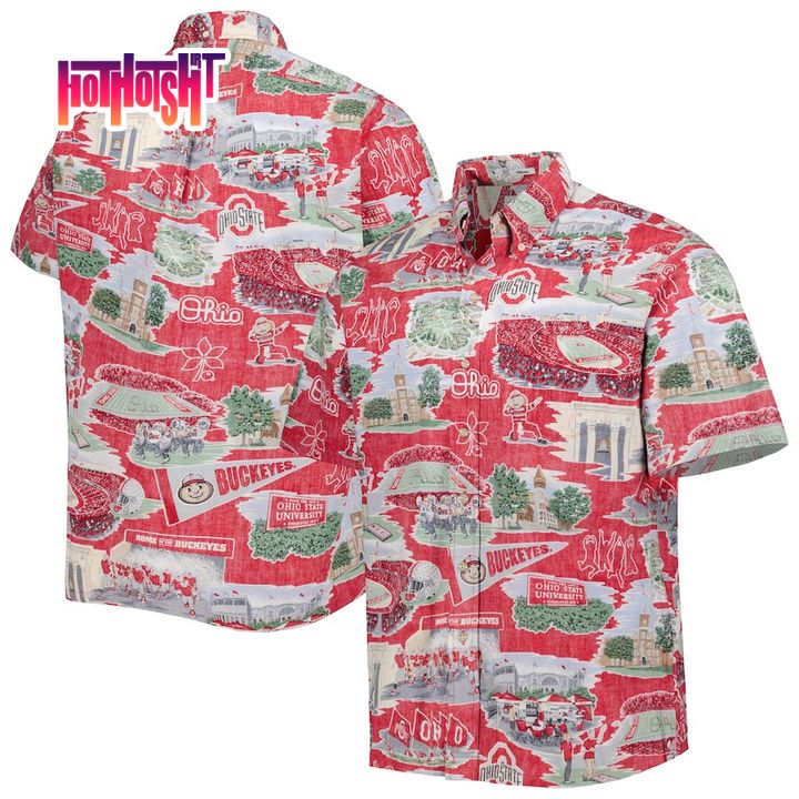 Ohio State Buckeyes Spooner Scarlet Scenic Hawaiian Shirt