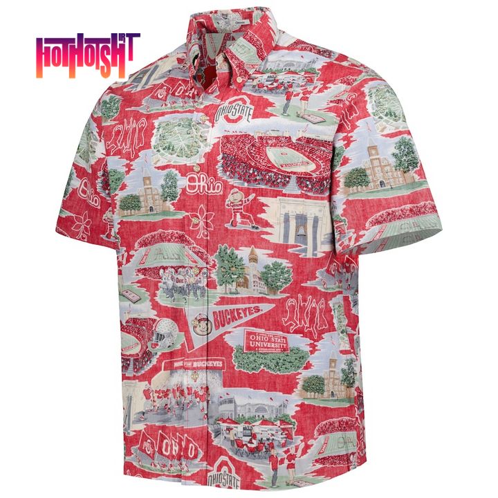 Ohio State Buckeyes Spooner Scarlet Scenic Hawaiian Shirt