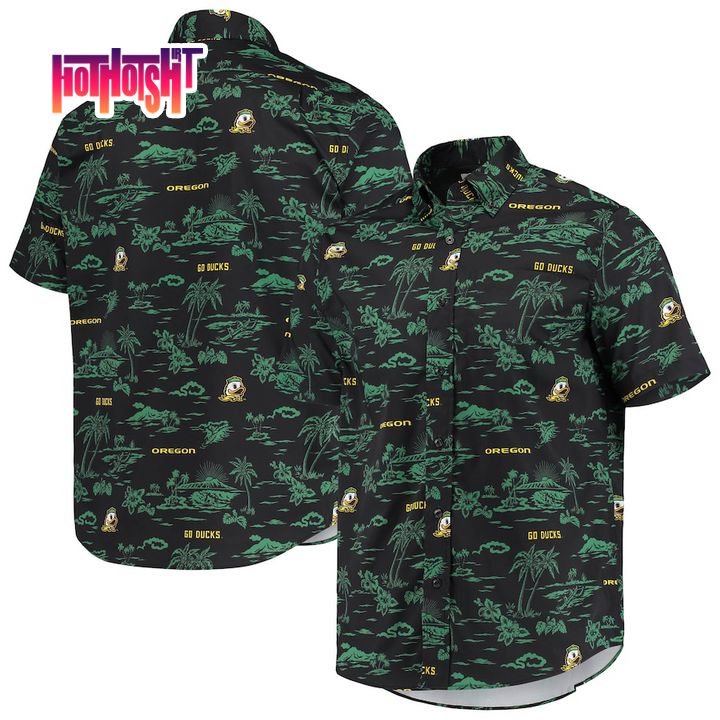 Discount Oregon Ducks Spooner Black Classic Hawaiian Shirt