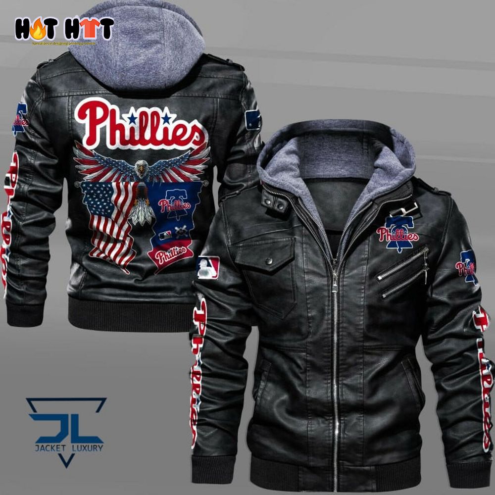 Philadelphia Phillies Eagle US Flag Leather Jacket