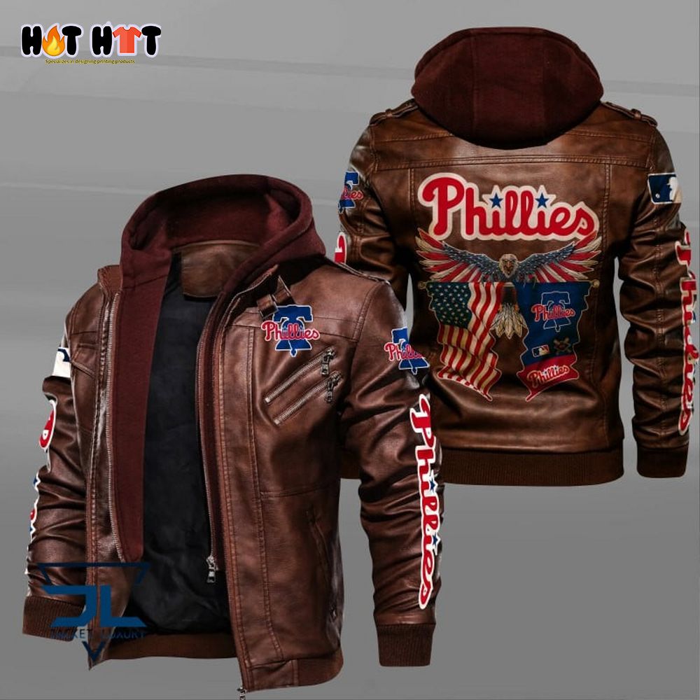 Philadelphia Phillies Eagle US Flag Leather Jacket