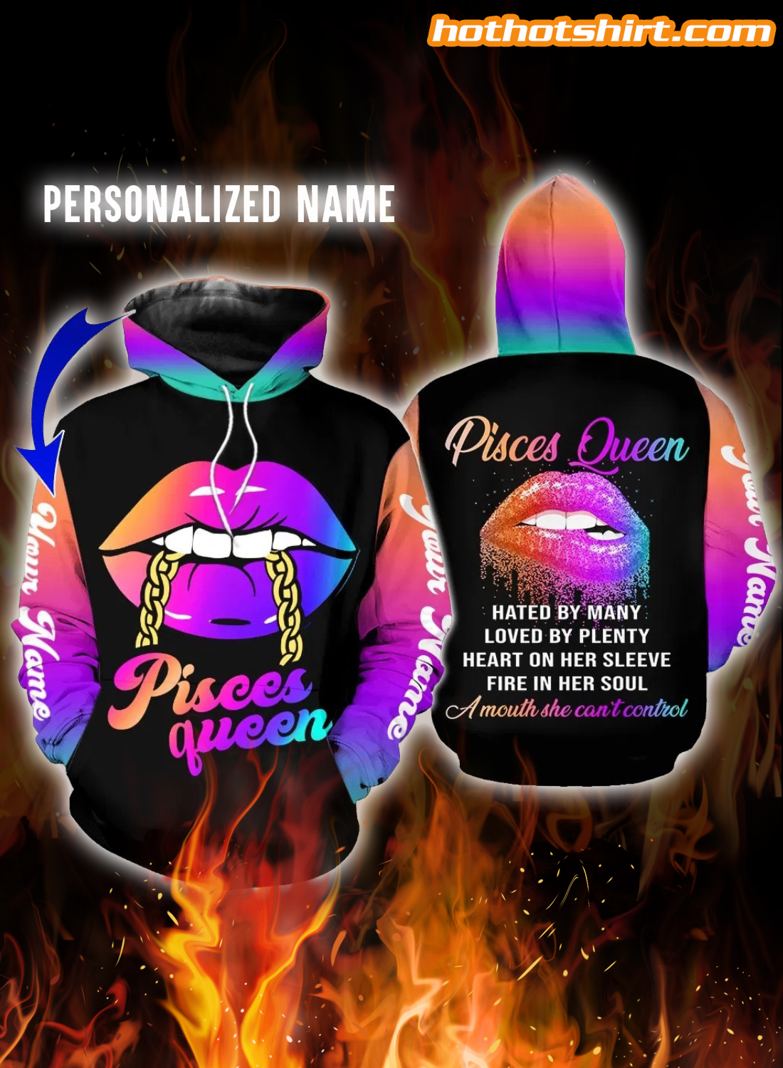 Personalized Name Pisces Queen A Mouth She Can’t Control 3D Hoodie and Legging