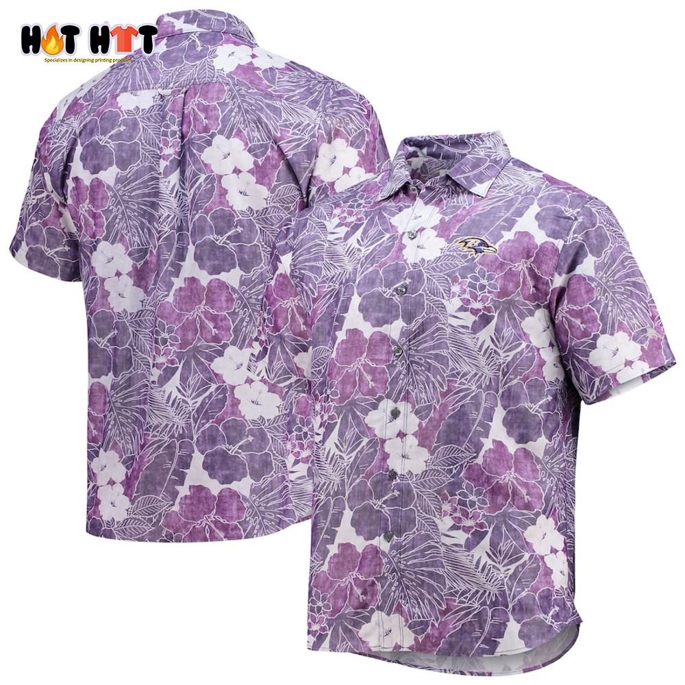 Baltimore Ravens Coconut Point Playa Floral IslandZone Purple Button-Up Shirt