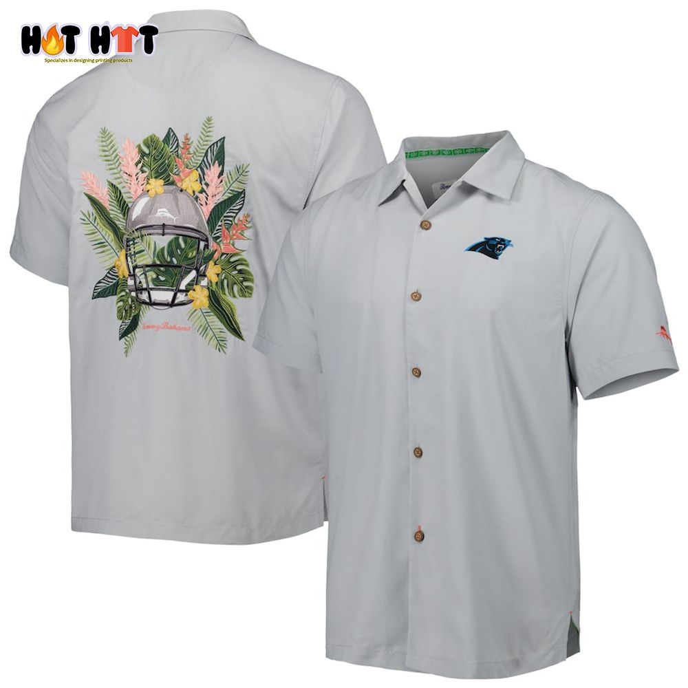 Carolina Panthers Coconut Point Frondly Fan Camp IslandZone Grey Button-Up Shirt