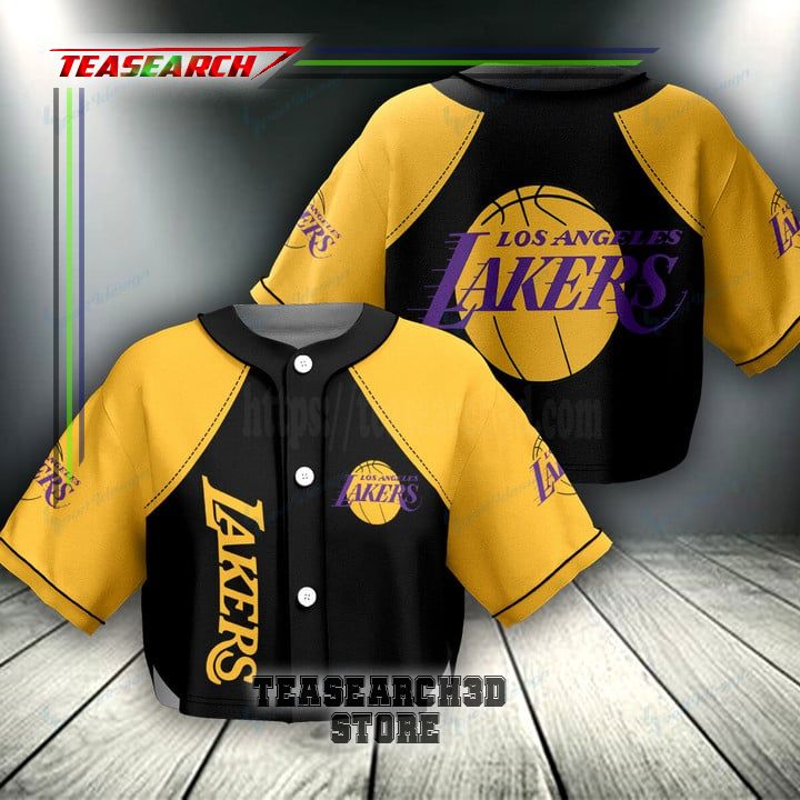 Los Angeles Lakers Black Yellow Cropped Baseball Jersey