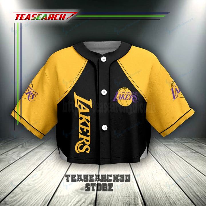 Los Angeles Lakers Black Yellow Cropped Baseball Jersey