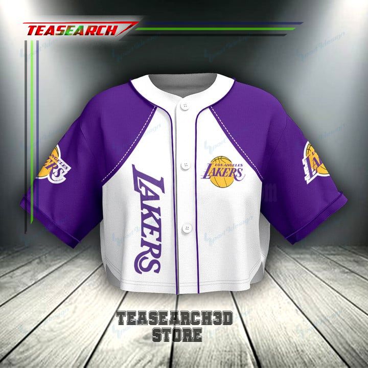 Los Angeles Lakers Blue White Cropped Baseball Jersey