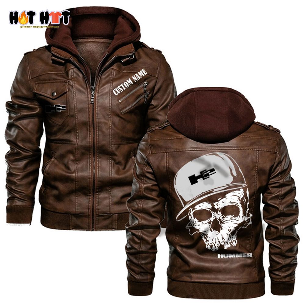 Personalized Name Hummer H2 Skull Hat Leather Jacket