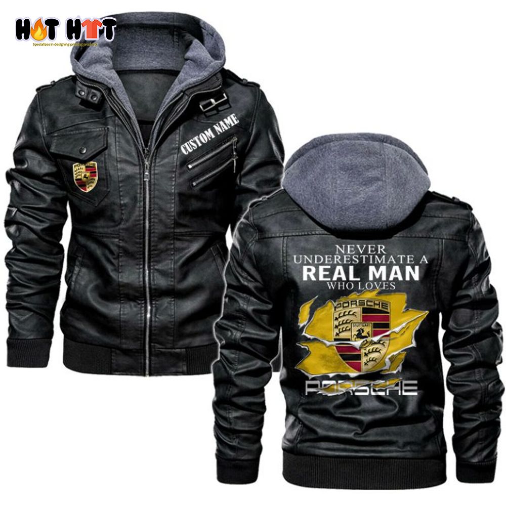 Personalized Name Never Underestimate A Real Man Who Loves Porsche Leather Jacket
