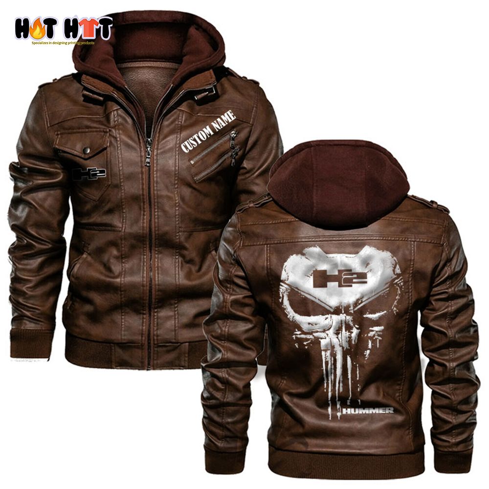 Personalized Name Punisher Skull Hummer H2 Leather Jacket