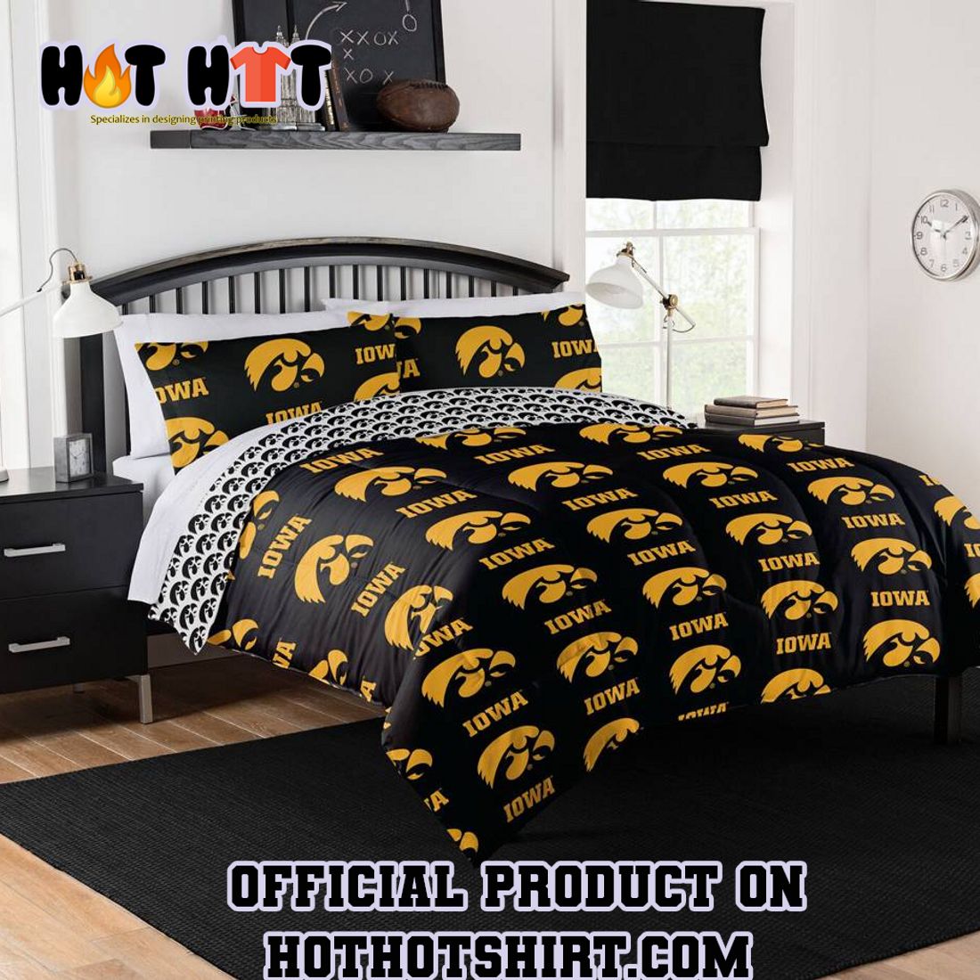 HOT SEARCH NCAA Iowa Hawkeyes Rotary Full Bed in a Bag Set Bedding Set