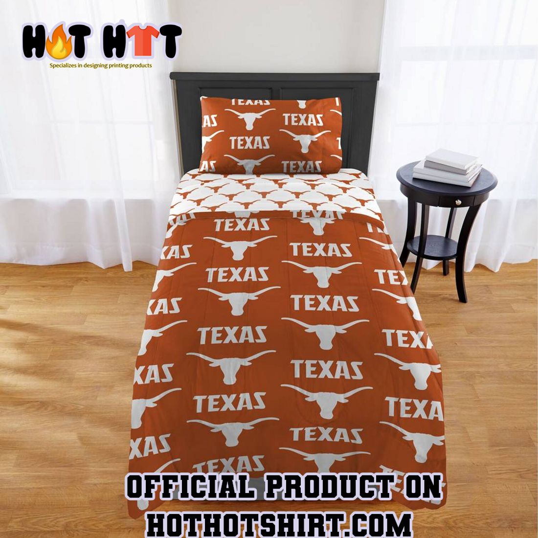 HOT SEARCH NCAA Texas Longhorns Rotary Twin Bed in a Bag Set Bedding Set