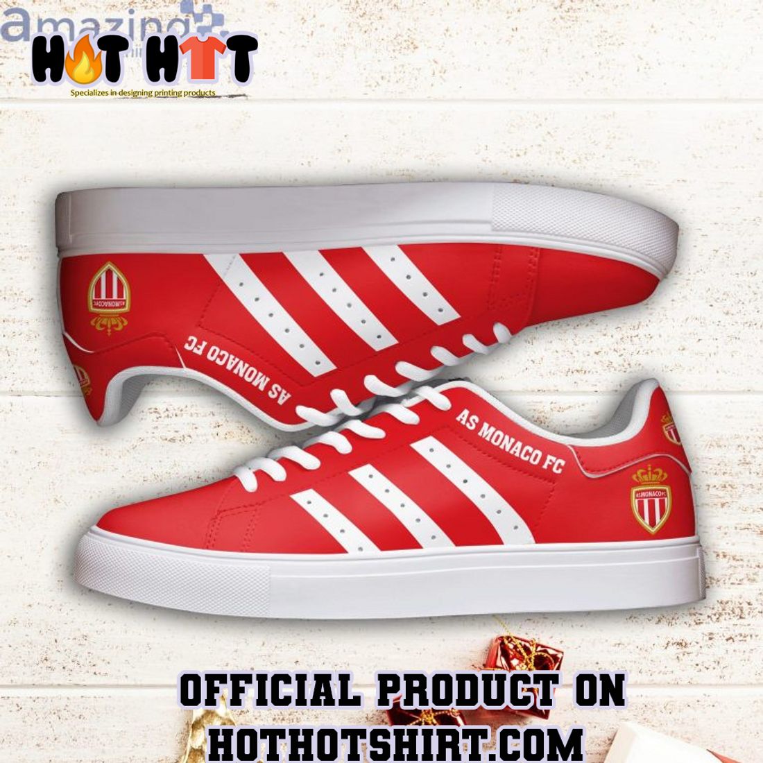 AS MONACO RED ADIDAS STAN SMITH SHOES