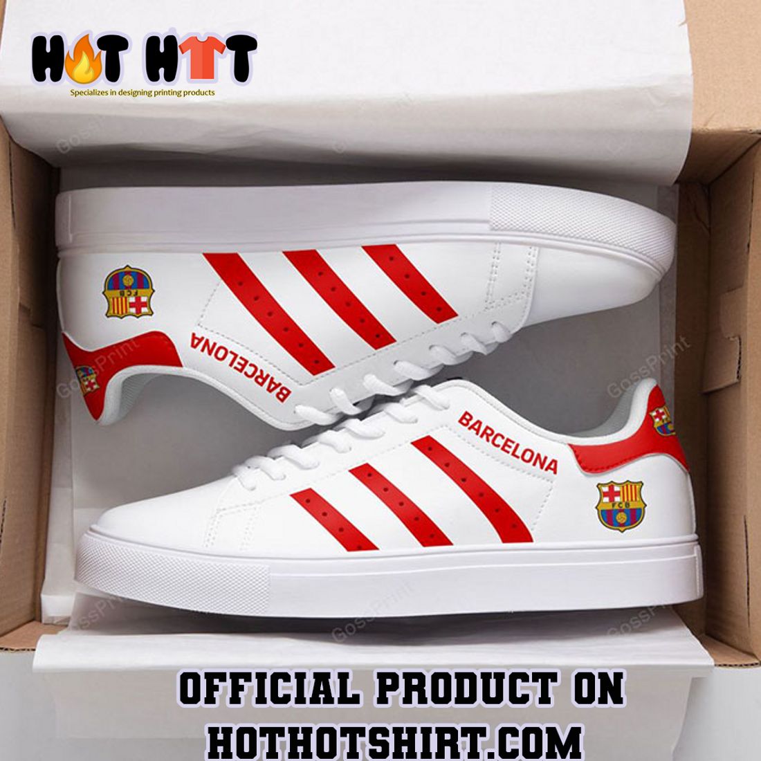 BEST SELLER FC Barcelona White Red Stripes Adidas Stan Smith Shoes