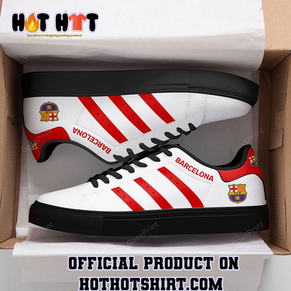 BEST SELLER FC Barcelona White Red Stripes Adidas Stan Smith Shoes