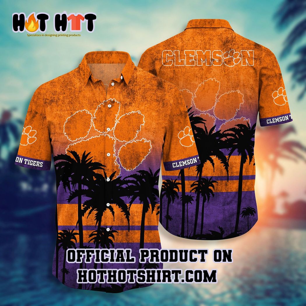Clemson tigers ncaa palm tree hawaiian shirt and short