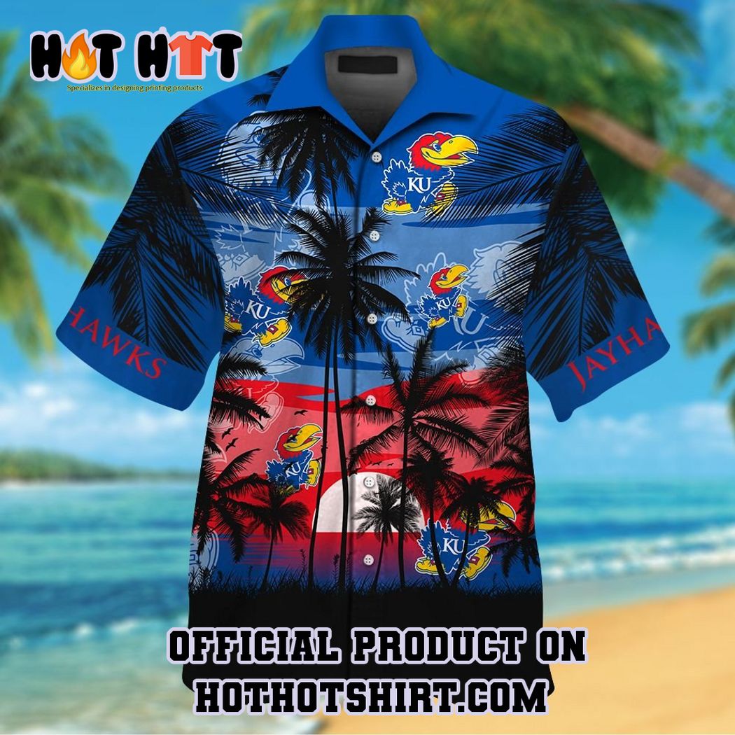 Kansas jayhawks ncaa palm tree hawaiian shirt and short