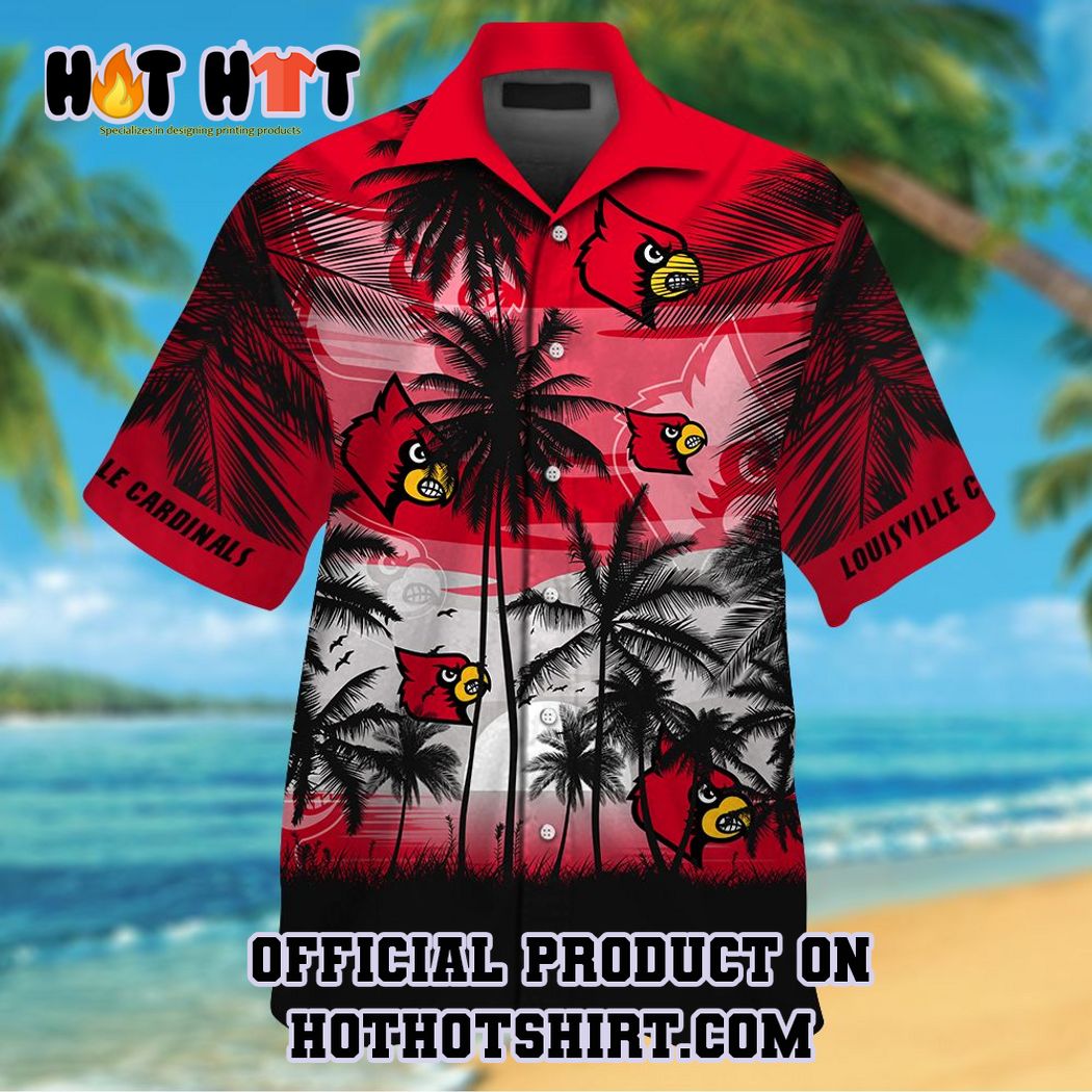 Louisville cardinals ncaa palm tree hawaiian shirt and short
