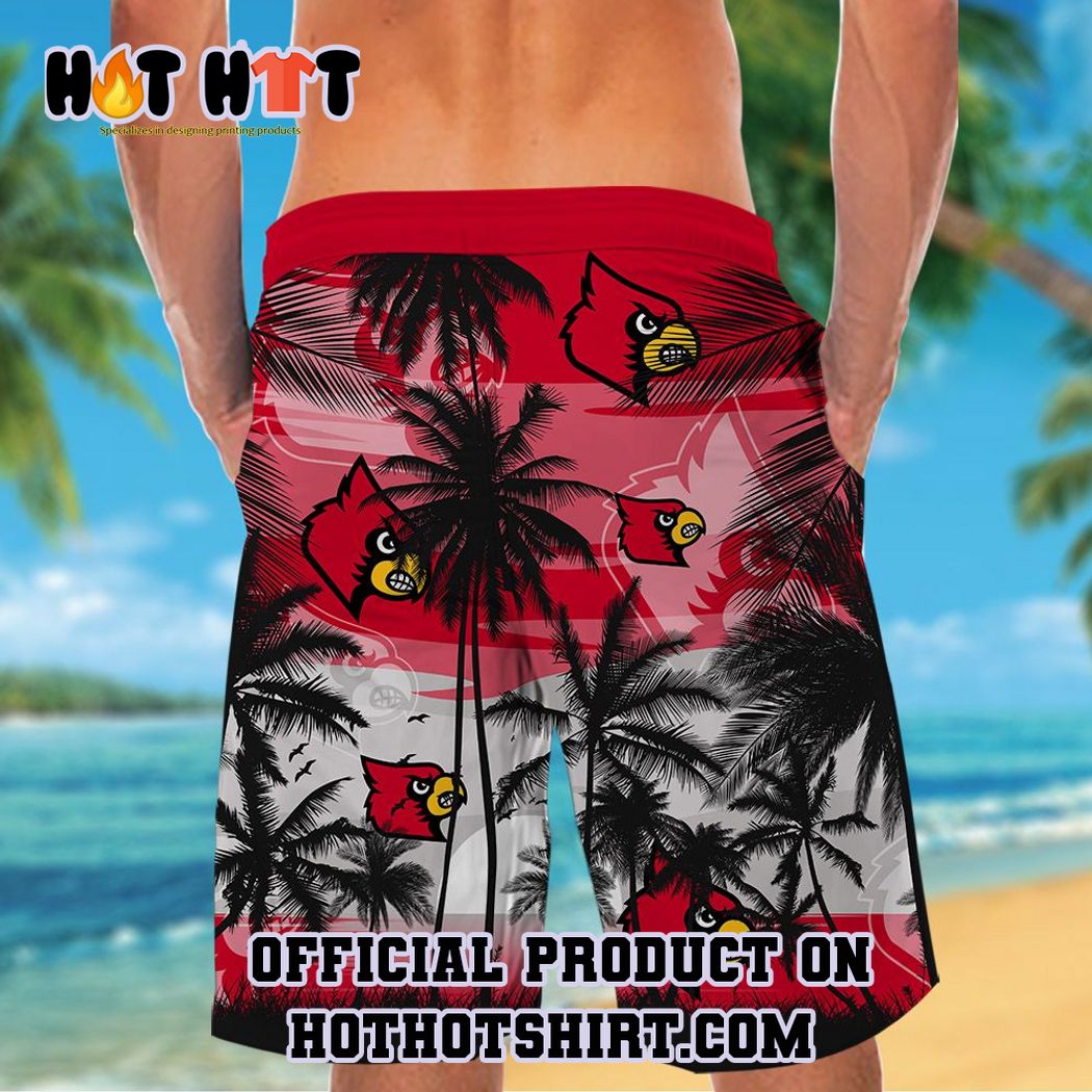 Louisville cardinals ncaa palm tree hawaiian shirt and short