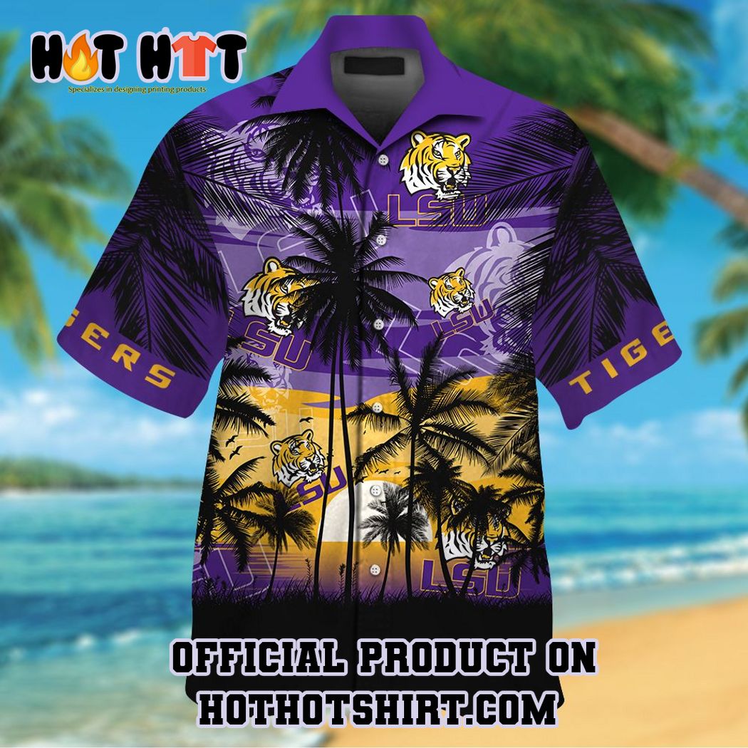 Lsu tigers ncaa palm tree hawaiian shirt and short