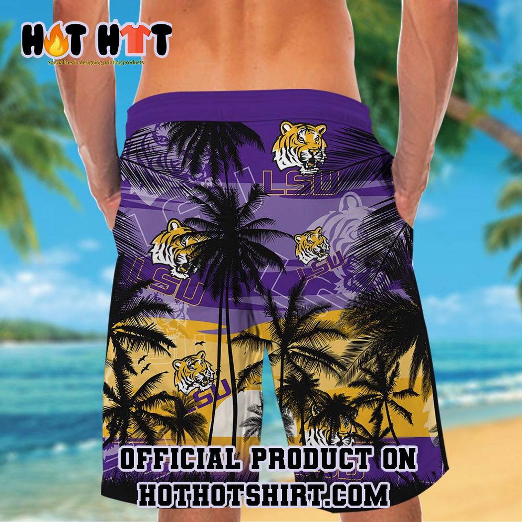 Lsu tigers ncaa palm tree hawaiian shirt and short