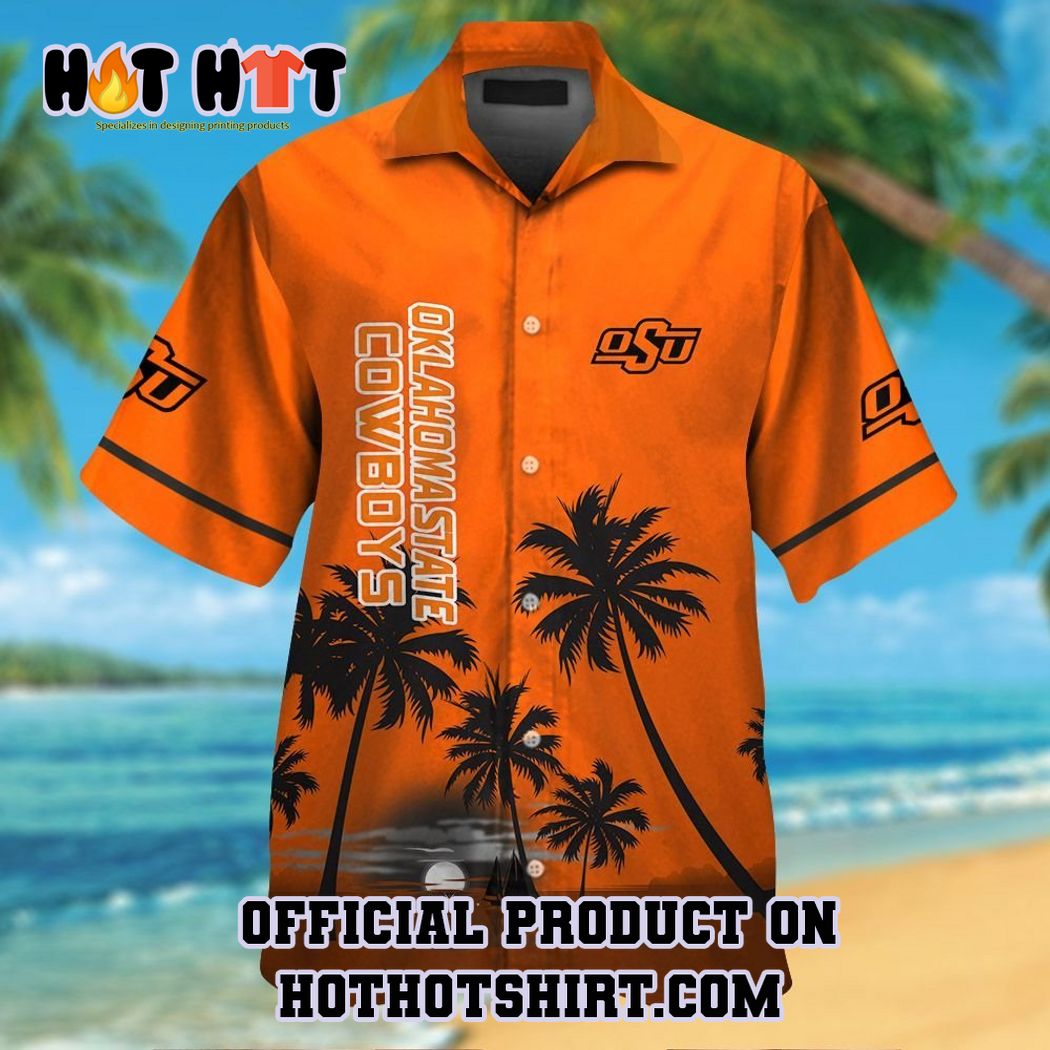 Oklahoma state cowboys ncaa palm tree hawaiian shirt and short