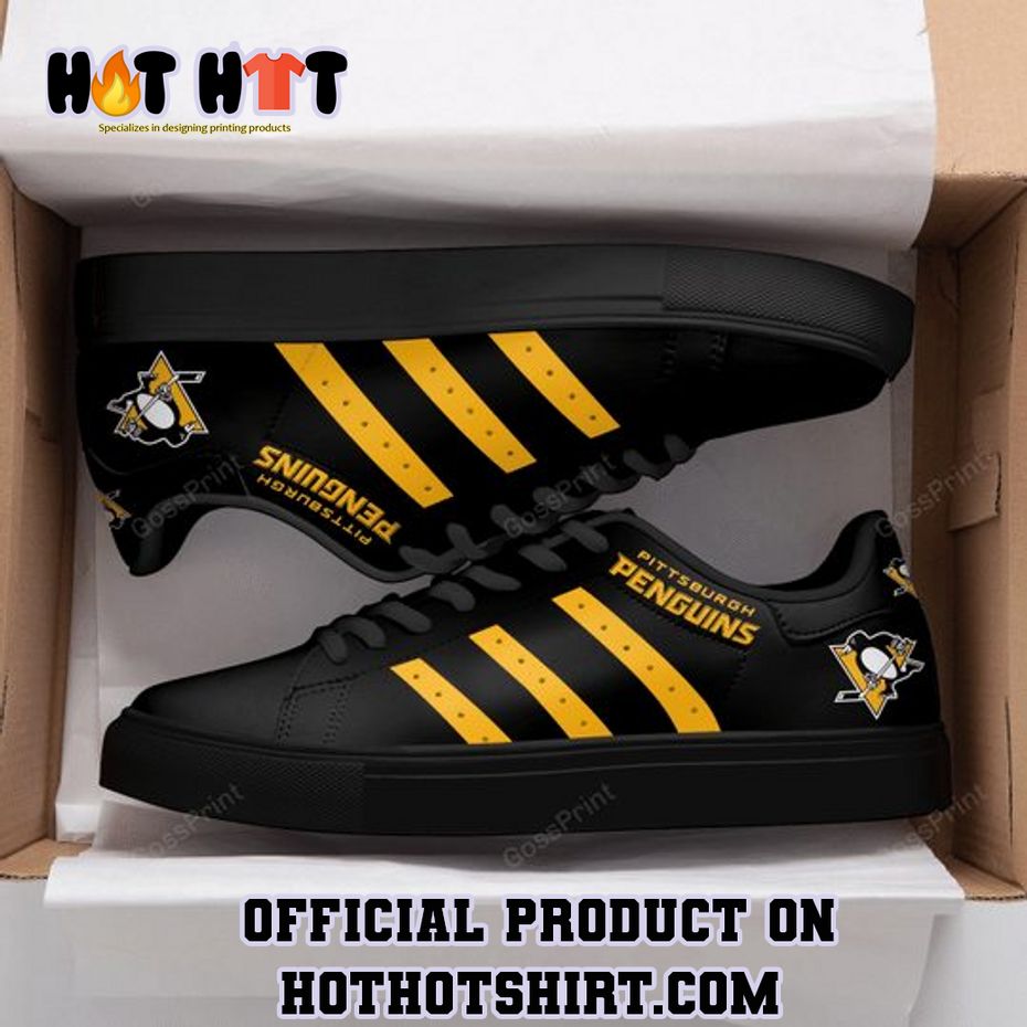 Pittsburgh Penguins Black Gold Adidas Stan Smith Shoes