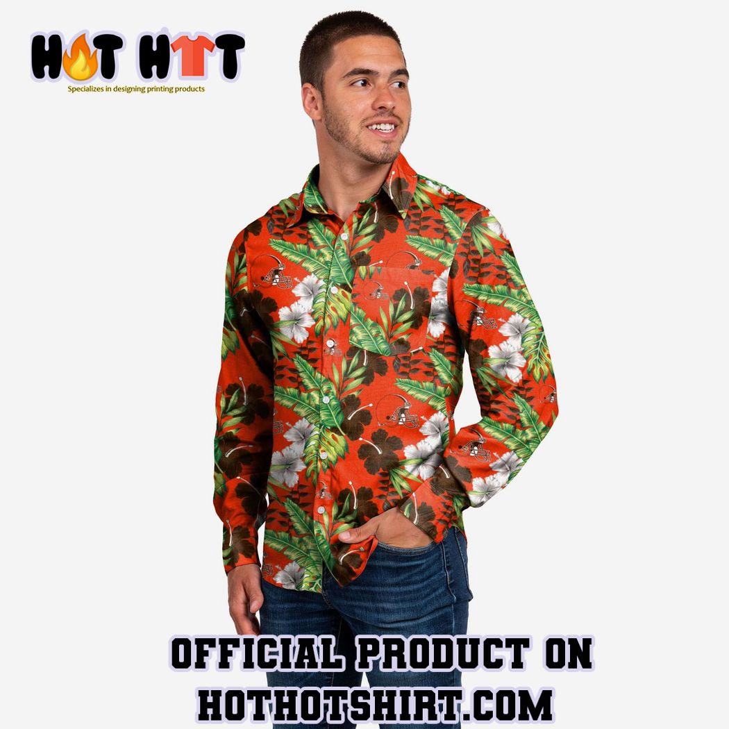 Cleveland Browns Long Sleeve Floral Button Up Shirt