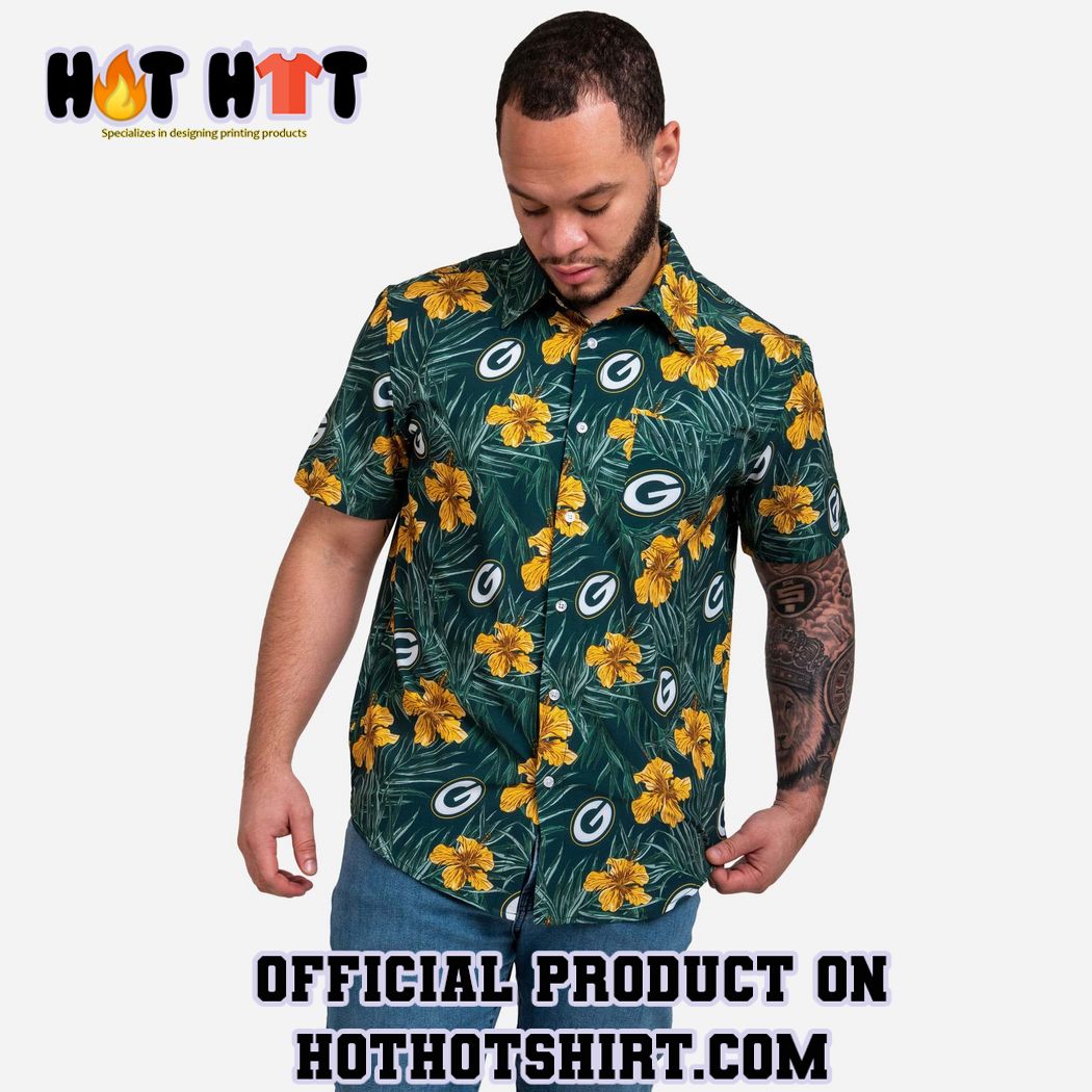 Green Bay Packers Hibiscus Button Up Shirt
