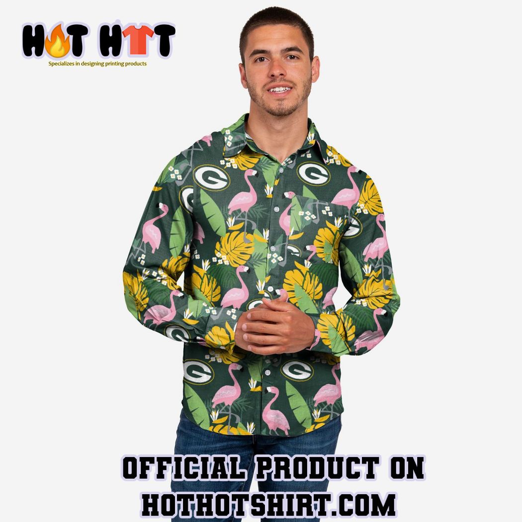 Green Bay Packers Long Sleeve Floral Button Up Shirt