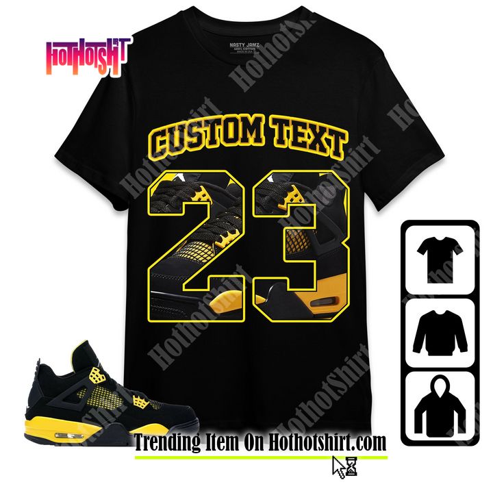 Jordan 4 Thunder Unisex Shirt, Kid, Toddles Number 23 CM4 Custom Text, Shirt To Match Sneaker