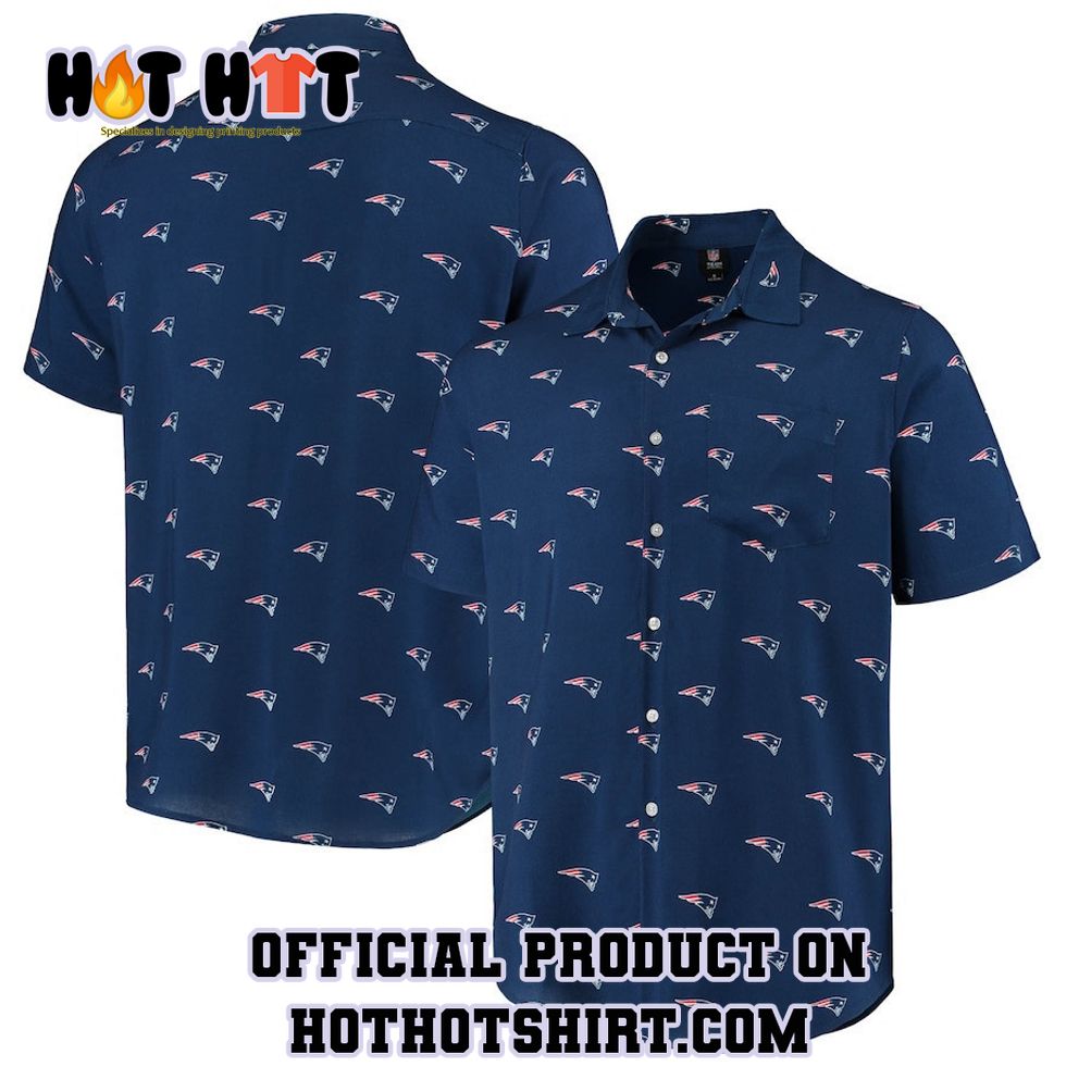 New England Patriots Navy Mini Print Logo Woven Button-Up Hawaiian Shirt