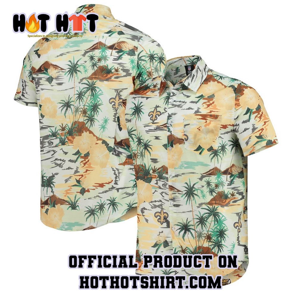 New Orleans Saints Cream Paradise Floral Button-Up Hawaiian Shirt