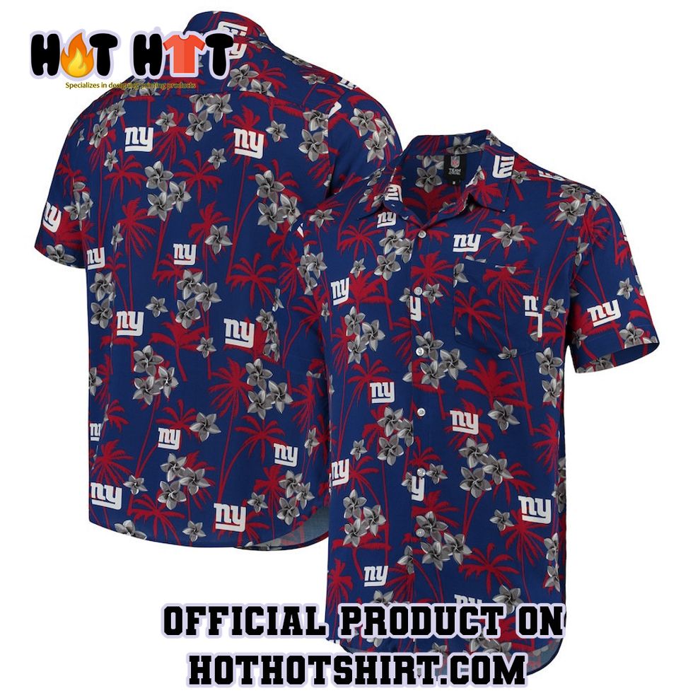 New York Giants Royal Floral Woven Button-Up Hawaiian Shirt