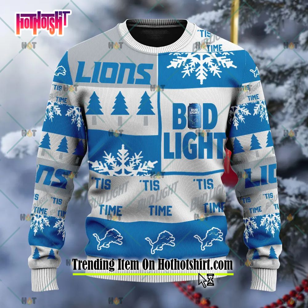 NEW Good Quality Detroit Lions Bud Light Beer Ugly Christmas Sweater